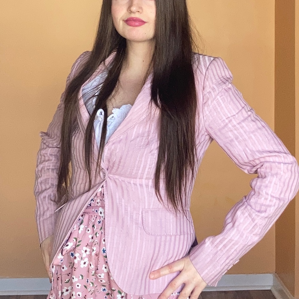 Pink Massimo Dutti Double Breasted Striped Blazer